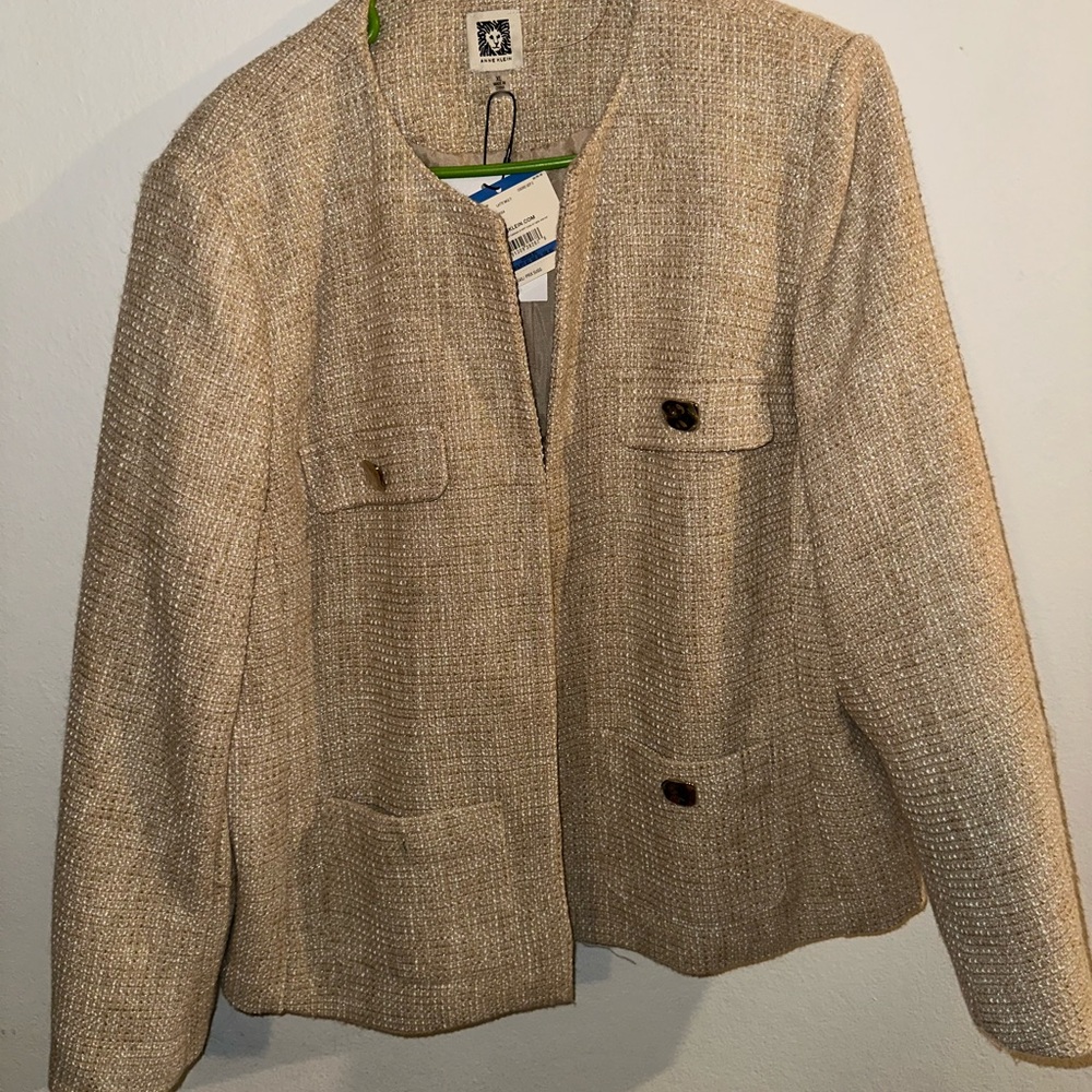 NWT!! Anne Klein Women's Beige Tweed Jacket blazer